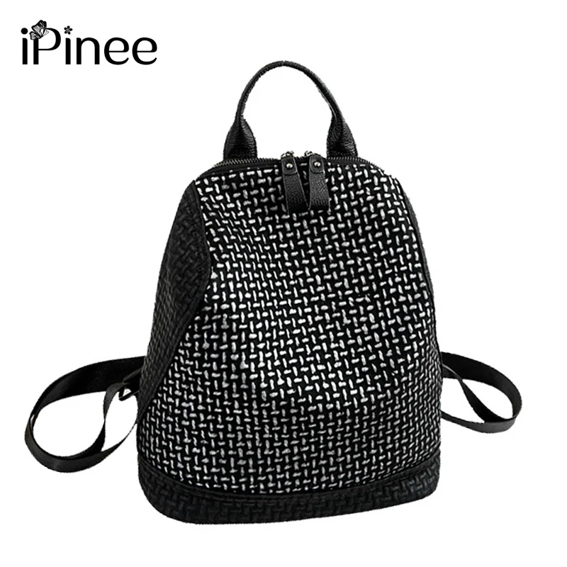 Черный школьный рюкзак iPinee женский из мягкой кожи Японская уличная сумка женская