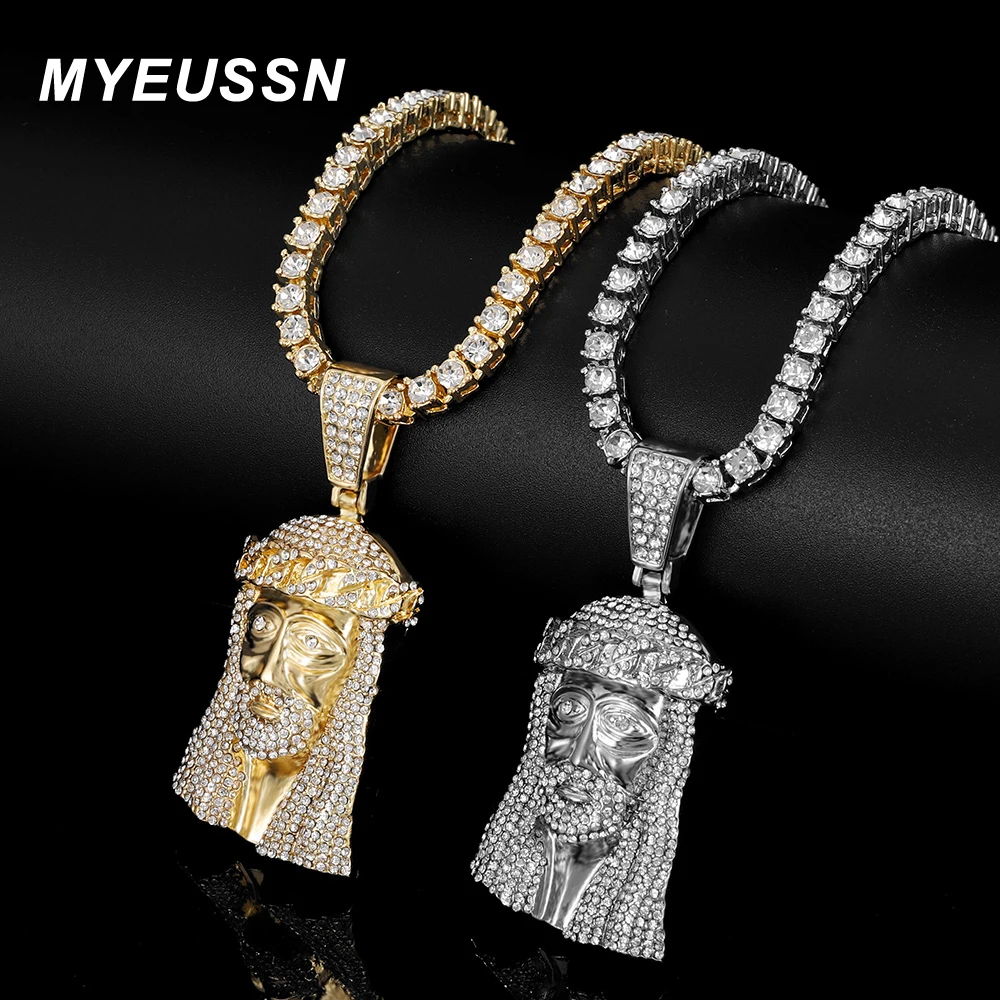 New Big Size Jesus Pendant Necklace Men With 13MM Cuban Link Chain Mens Iced Out Charm Jewelry Gold Color Chain Hip Hop Jewelry