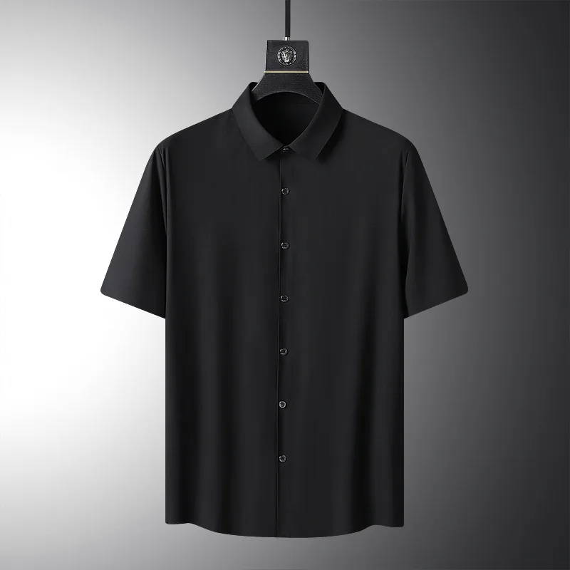 

Ice silk shirt men's short sleeve summer undergarment no iron oversize business casual father's loose and fat men's shirt