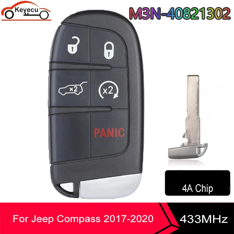 

KEYECU 5 Buttons for Jeep Compass 2017 2018 2019 2020 Remote Key Fob M3N-40821302 433MHz 4A Chip 68250343 AB AC AD AA