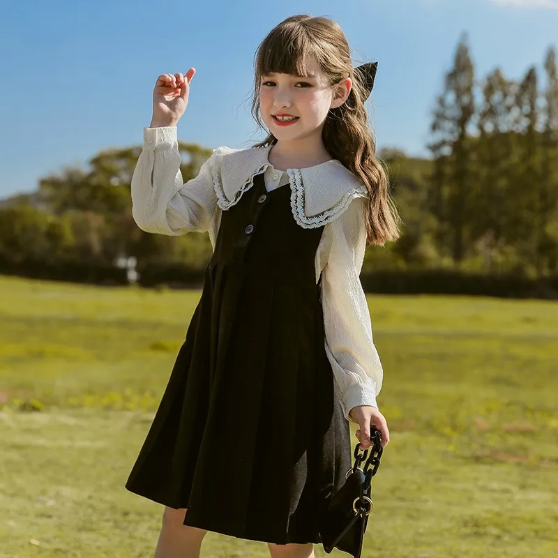 

Новинка 2021 года, Весенняя блузка, платье, костюм для девочек, Свободный Подол, платье средней длины, комплект с рубашкой, Детские вечерние костюмы на день рождения, комплект одежды из 2 предметов