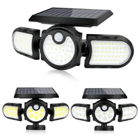120led solar pir motion sensor light outdoor 3 heads garden security lights 140cob waterproof wall lamp street lawn spotlights
