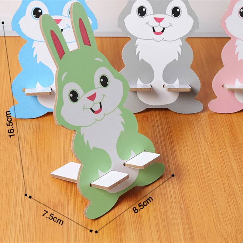 rabbit Популярный универсальный деревянный мультяшный держатель для мобильного телефона, подставка для мобильного телефона, милая кошка, собака, раскраска, стол, подставка для мобильного телефона для iphone - Цвет: rabbit