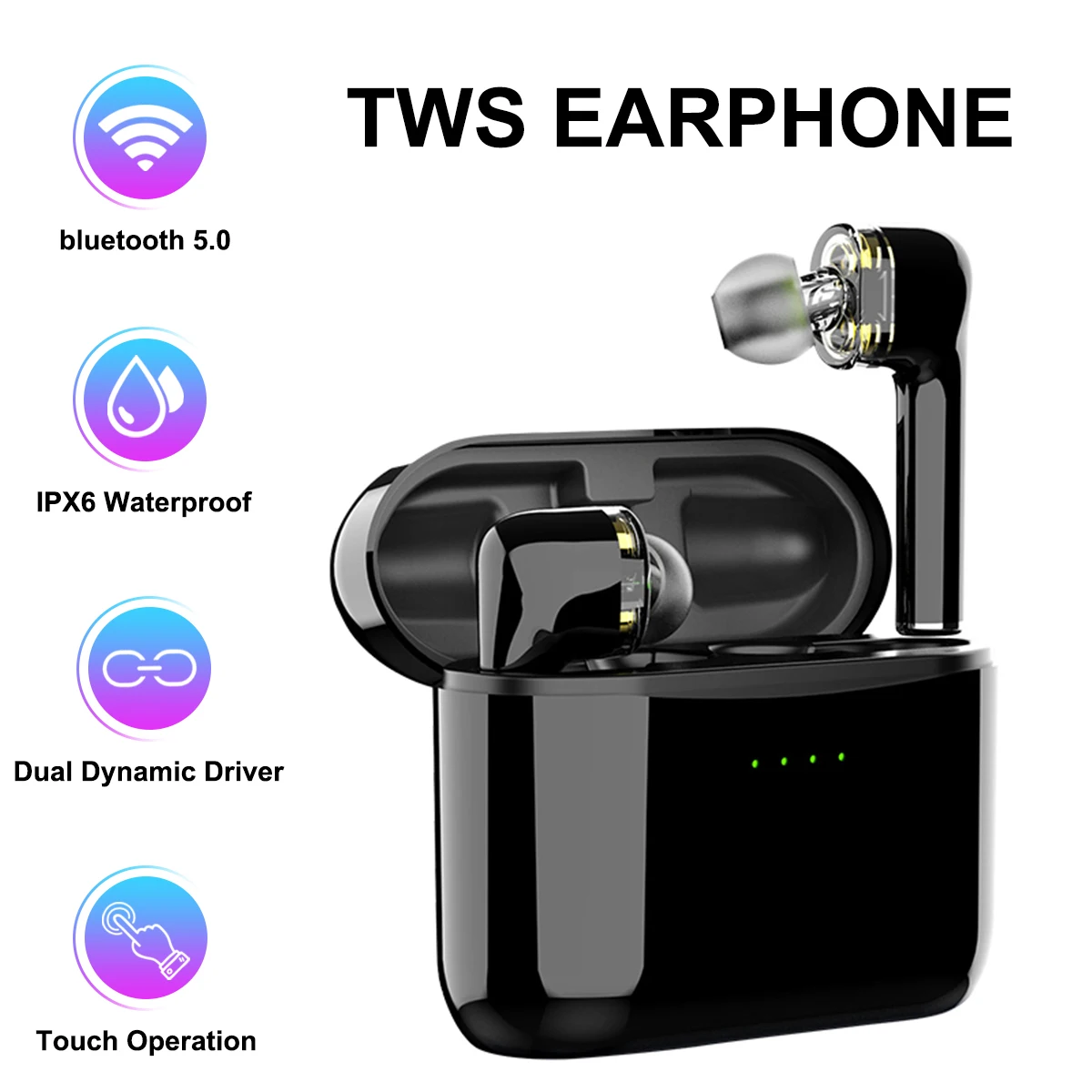 TWS Bluetooth 5,0 настоящие Беспроводные наушники с двойным динамическим драйвером IPX6 водонепроницаемые спортивные умные сенсорные вкладыши для IOS Android GY244