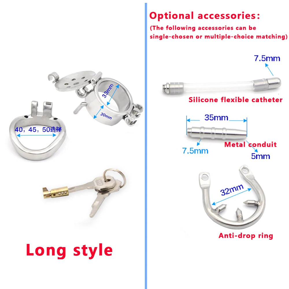 

New Stainless Steel Chastity Cage Metal Bondage Cock Cage With Urethral Dilator Catheter Stainless And Anti-drop Ring Penis Ring