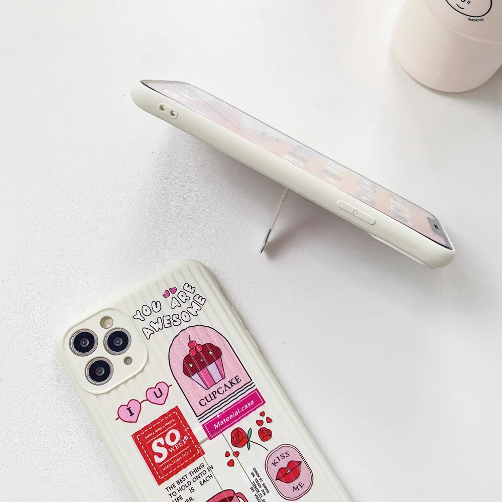 Shockproof Soft Stand Protect Case For iPhone 11 Pro Max SE 2020 SE2 Fashion Ins Cute Love Girl Cartoon for XR XS X |