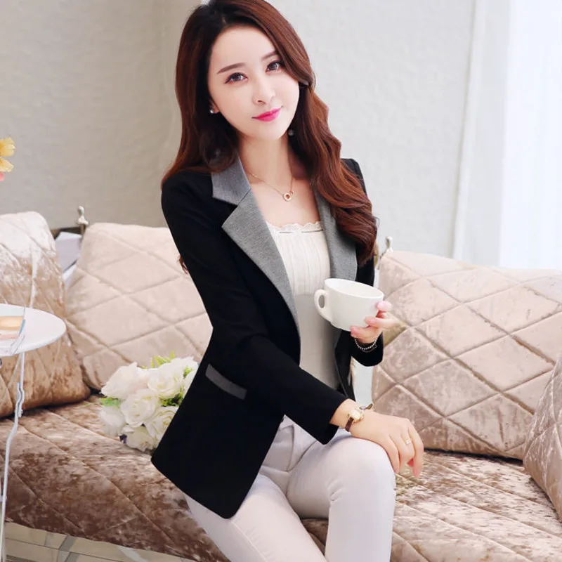 

Fashion 2021 Spring Blazer Women Slim Office Ladies Work Suit Pockets Jackets Coat Single Button Women Blazer Femme Jackets
