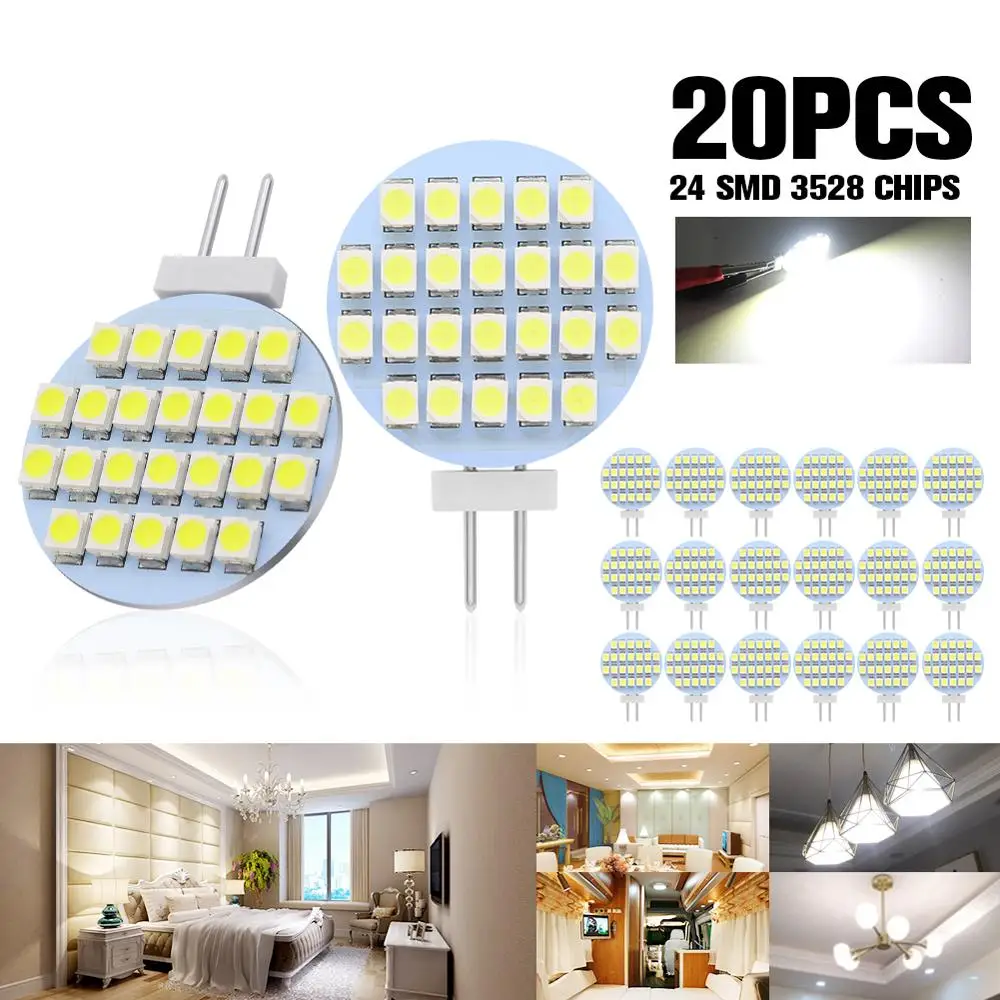 

20X High Brightness New G4 24 SMD 3528 CHIIPS Led Light White DC 12V For Home Long Use Time Panel Light Table Lamp Bulbs