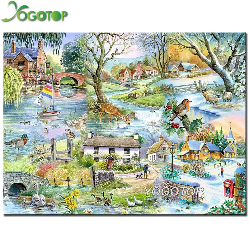 

5D DIY diamond painting full round rhinestone four season landscape diamond embroidery christmas decoration farmhouse YY1882