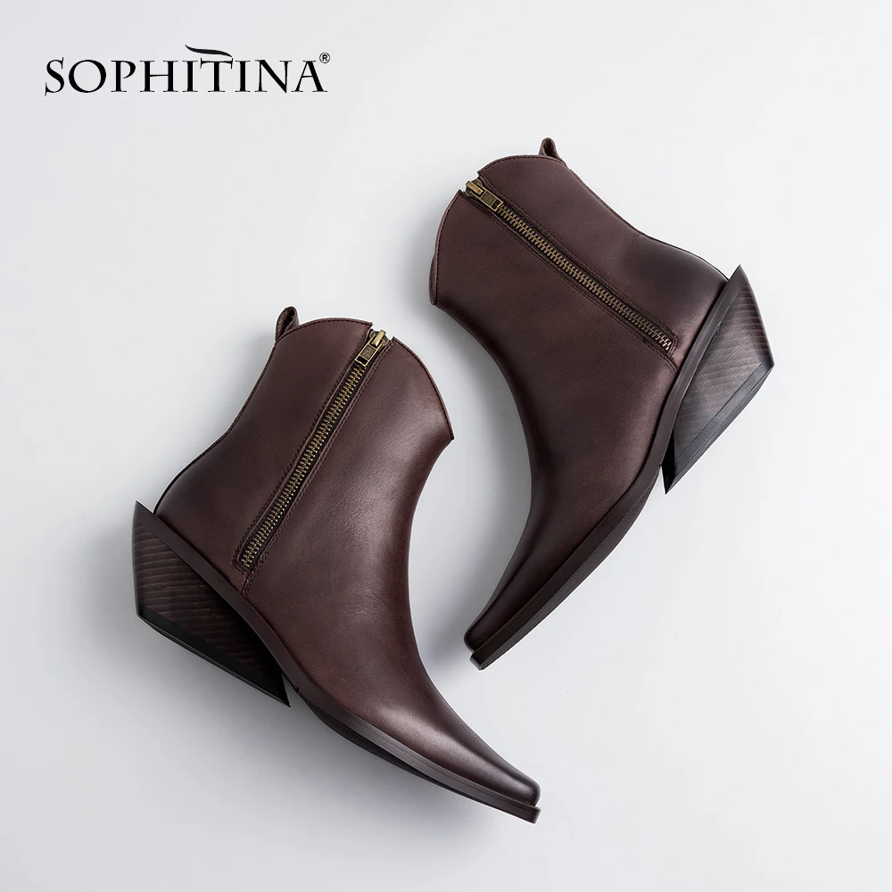 

Женские ботинки на танкетке SOPHITINA, пикантные полусапожки из воловьей кожи, без застежки, квадратный носок, модная обувь, MO253