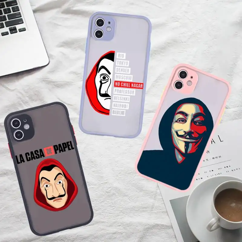 

La Casa De Papel Money Heist Phone Case For iPhone 12 11 Mini Pro XR XS Max 7 8 Plus X Matte transparent Gray Back Cover