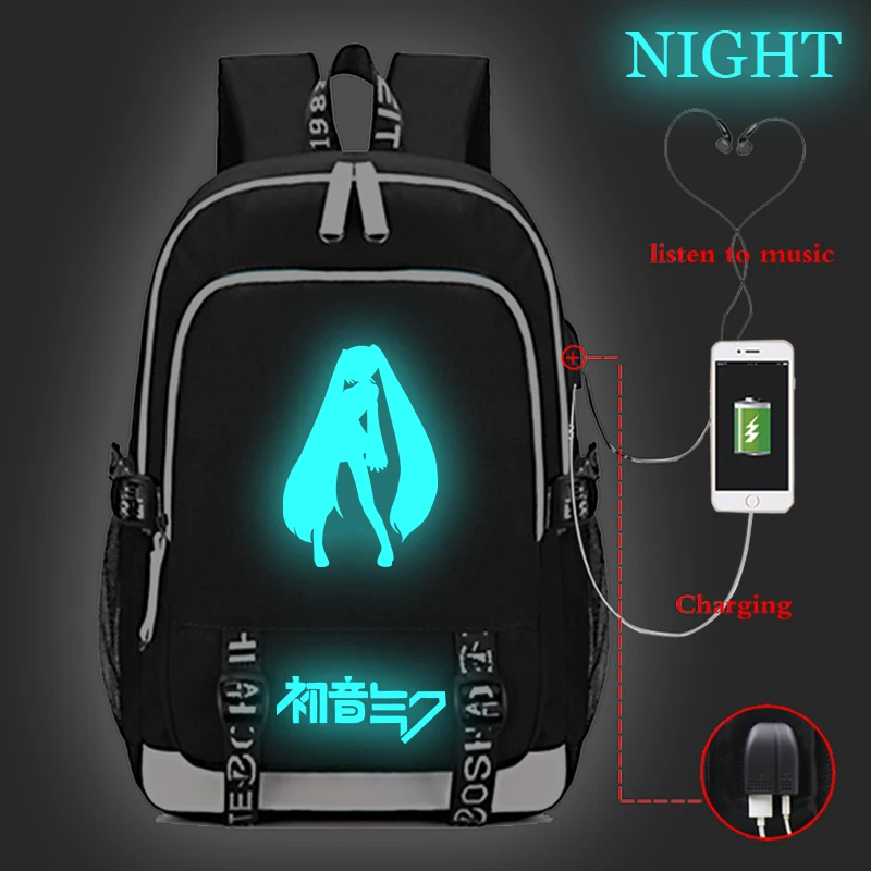 Аниме Хацунэ рюкзак с Miku Повседневное для подростков мальчиков и девочек Рюкзак