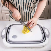 multifunction folding silica gel cutting board draining vegetable washing basin kitchen fruit basket portable sink cutting board