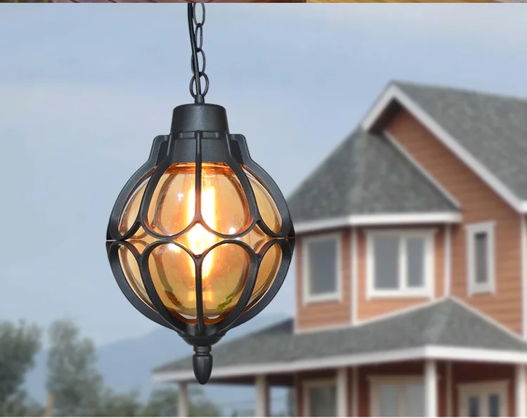 Vintage glass chandeliers ball outdoor pendant lamp balcony grape waterproof aluminum E27 bulb garden hanging lamp loft