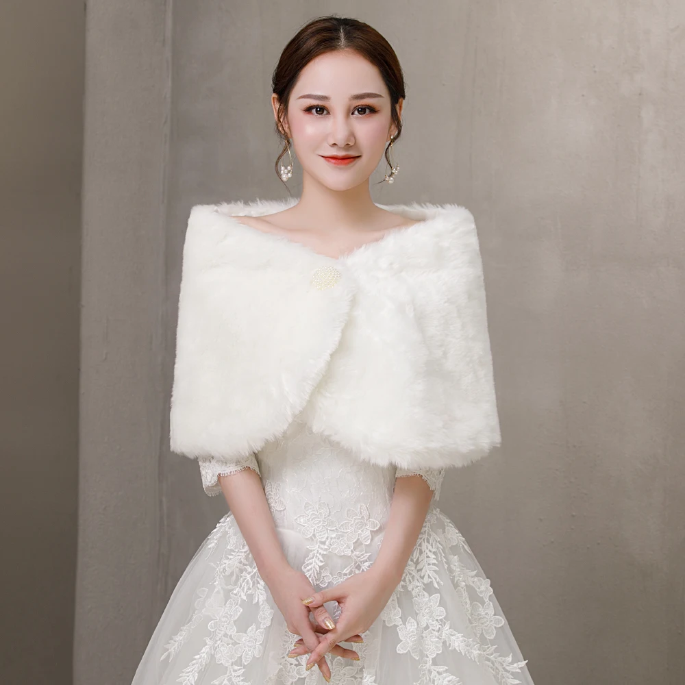Новинка Белая Шаль из искусственного меха Зимний свадебный чехол для свадебного