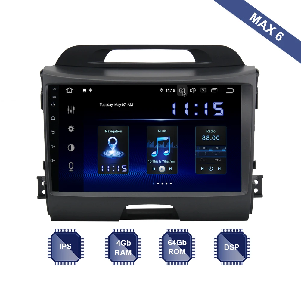 Dasaita Android 10 автомобильное радио 2 Din GPS Navi для Kia Sportage R 2011 2012 2013 2014 2015 2016 PX6 DSP IPS 4 Гб + 64