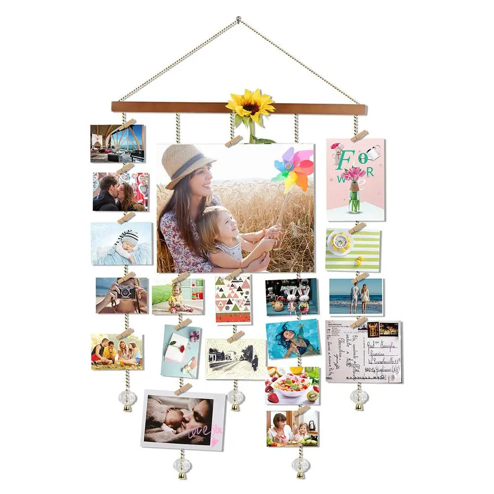 Wood Golden Chain With Crystal Pendant 16x29 Inch Photo Display Picture Frame Collage Multi 20 Clips | Дом и сад