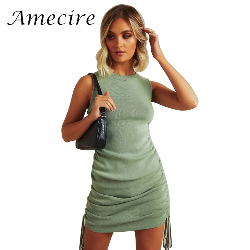 

Мини-платье Amecire женское без рукавов, повседневная одежда, элегантный базовый хлопковый сарафан, уличная одежда, лето 2020