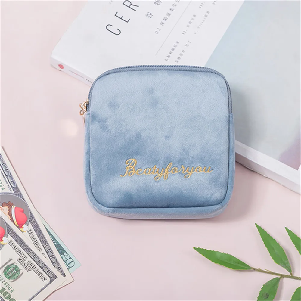 

Diaper Sanitary Napkin Storage Bag Canvas Pad Makeup Bag Coin Purse Jewelry Organizer Credit Card Pouch Case