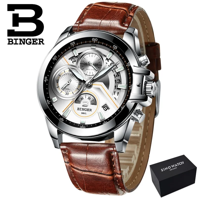 LZBR--Gift box BINGER роскошные часы с автоматической датой, мужские водонепроницаемые стальные мужские часы, модные модельные деловые дизайнерские кварцевые часы с кожаным победителем - Цвет: LZBR--Gift box