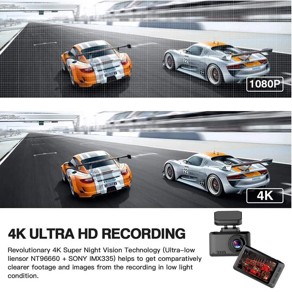 Автомобильный видеорегистратор 2 4 дюйма 4K GPS Wi-Fi камера для приборной панели