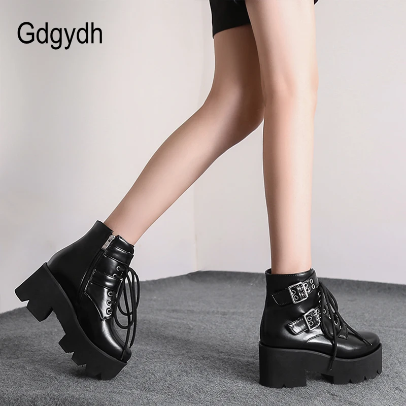 Gdgydh Sexy Buckle Punk Style Platform Women Ankle Boots High Heel Patent Leather Autumn Winter Shoes For Party Comfortable Shoe | Обувь