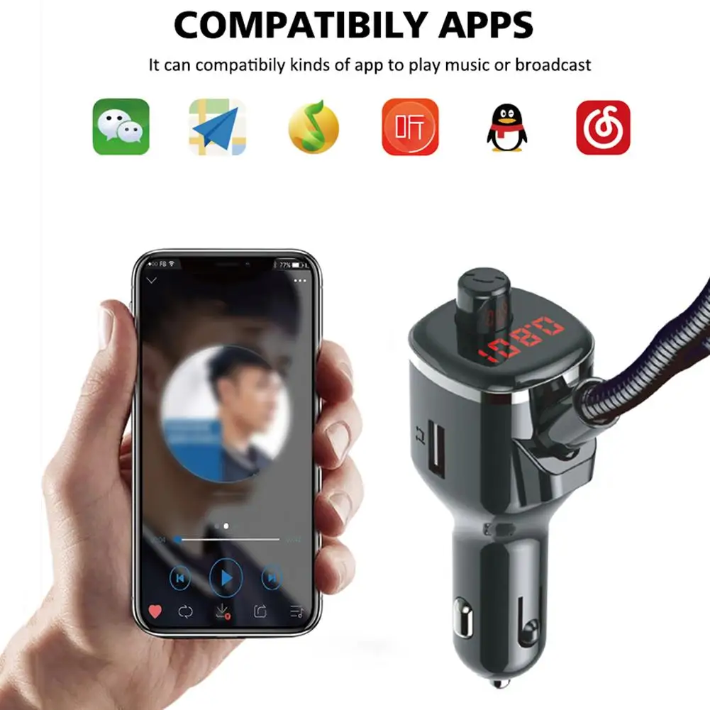 FM Transmitter Car Bluetooth 5.0 USB Charger Kit With Night Vision LED Light Adapter Built-in Noise Cancellation Microphone | Электроника