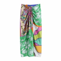 puwd casual women high waist a line skirt 2021 summer fashion ladies chinese style skirt female printed bow lace skirt