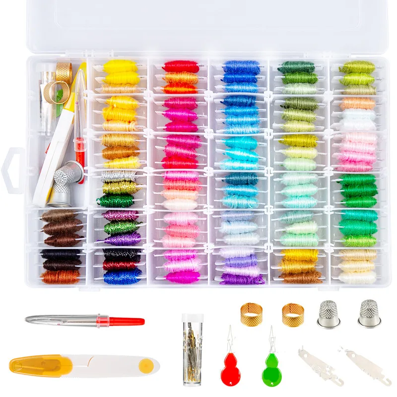 

1 коробка, 100 цветов ниток для вышивания, хлопчатобумажная многоцветная пряжа для вышивания, набор ниток для шитья, с органайзером, коробка д...