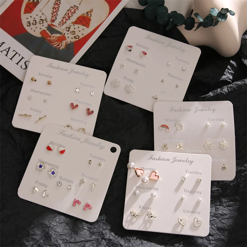 Набор мини-сережек с кристаллами квадратными листьями и жемчугом 2020 | Украшения