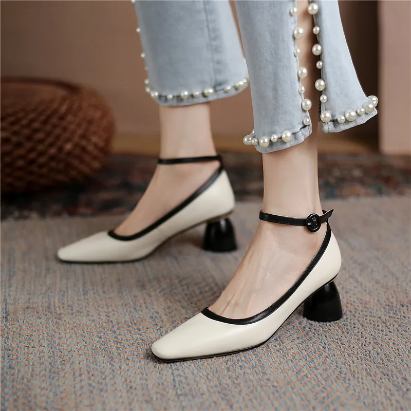 

MORAZORA 2021 Ladies High Heels Shoes Summer Shallow Party Wedding Shoes Genuine Leather Summer Women Pumps Rice White