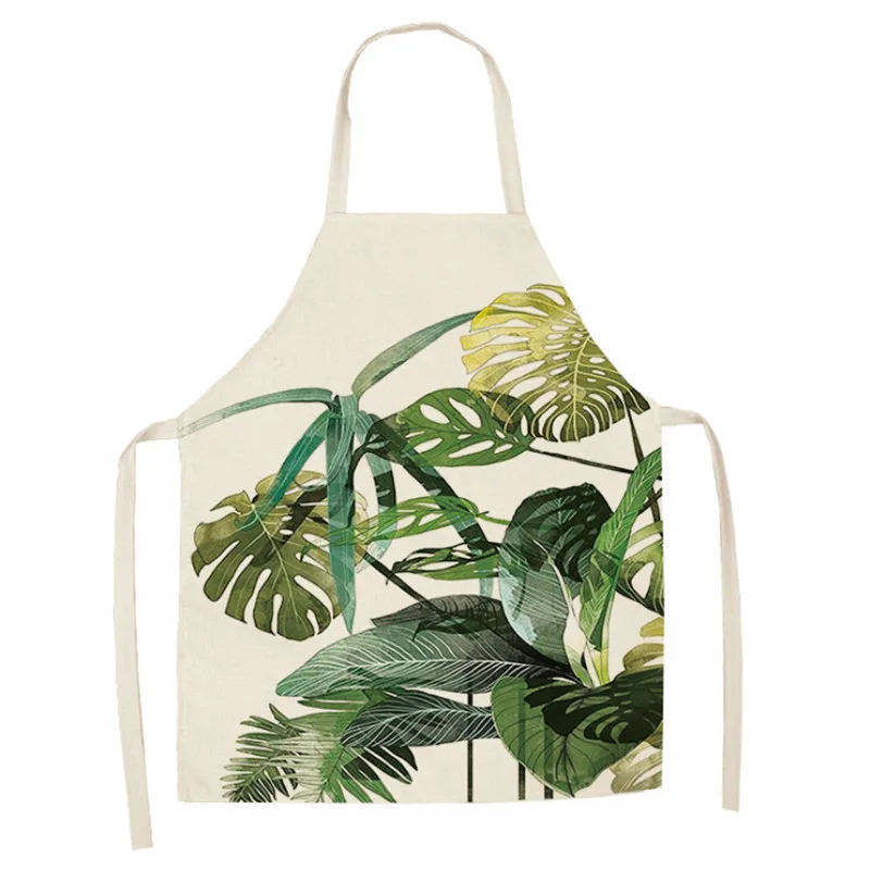 Фартук для взрослых с рисунком зеленых растений нагрудник из хлопка и льна