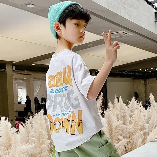 Camiseta de verano para ni&ntilde;os, ropa c&oacute;moda de media manga, talla mediana y grande, novedad de 2021-1