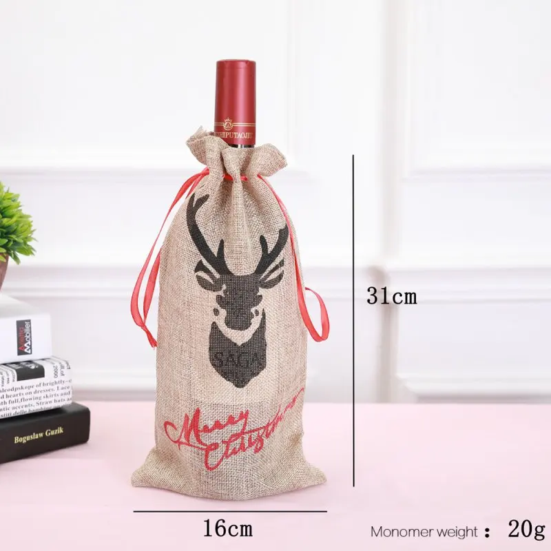 Рождественская Крышка для бутылки вина с рисунком оленя льняные Подарочные