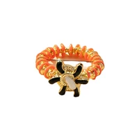 ins trendy gold metal orange black white enamel flower finger rings korean fashion women party jewelry