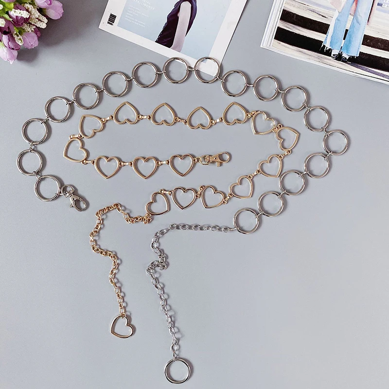 

Cool Girls Circle Waist Chain Women Fashion Heart Shaped Belt Chain Gold Silver Pearl Metal Chain Round Waistband Accessories