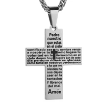 heavy mens stainless steel large our father lords prayer cross pendant necklace 24 inch