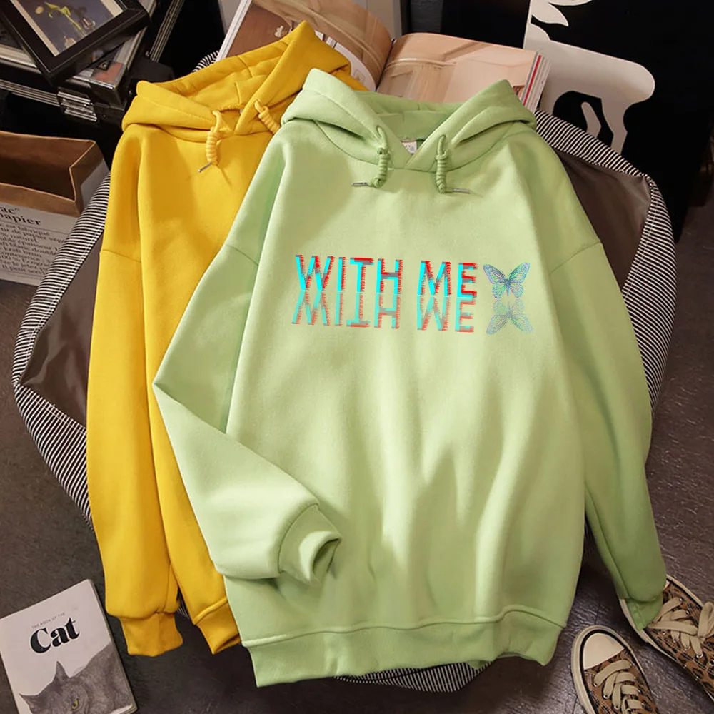 Women Harajuku Butterfly Oversize Letter Printed Hoodies Kawaii Long Sleeve Sweatshirt Casual Pullover Soft Sweetshirt for Girls