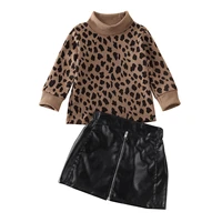 spring toddler baby girl kid leopard sweater tops cortical mini skirt dress outfit fashion set clothing