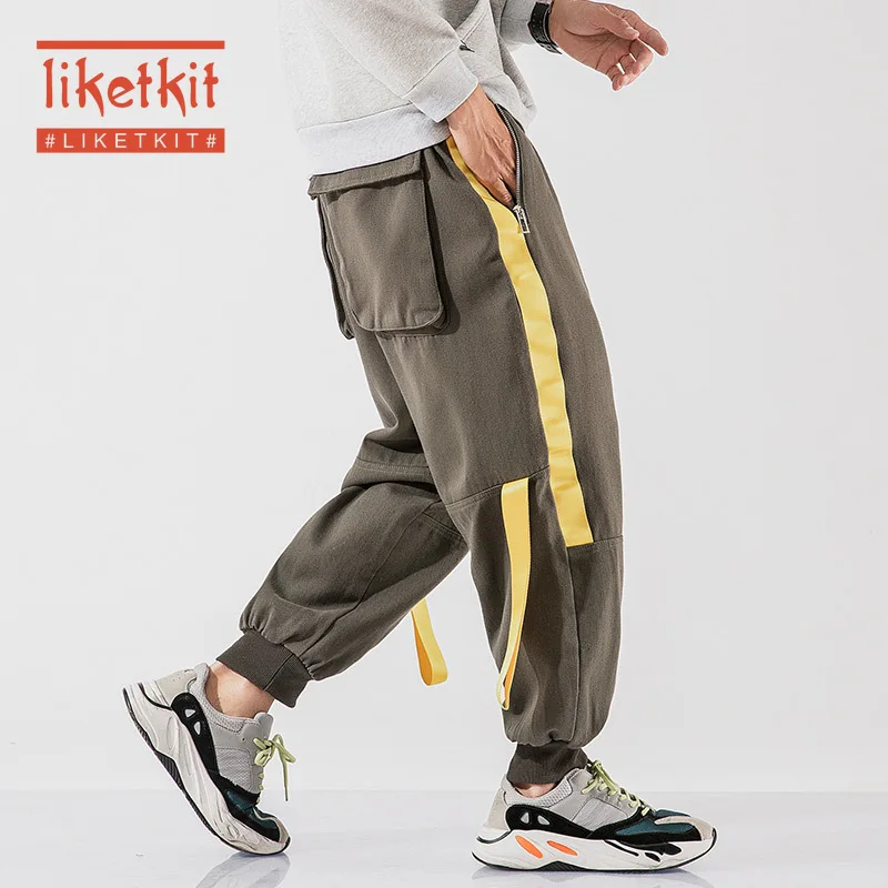 Liketkit шаровары мужские Японская уличная одежда 2019 зимние свободные ленты в