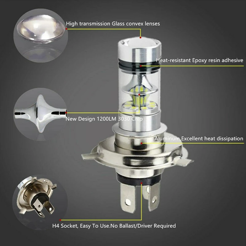 Светодиодсветодиодный лампы H4 9003 HB2 для мотоциклетных фар HID Ближний и Дальний