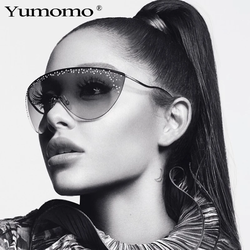 Негабаритные солнцезащитные очки без оправы 2020 модные стразы металлические