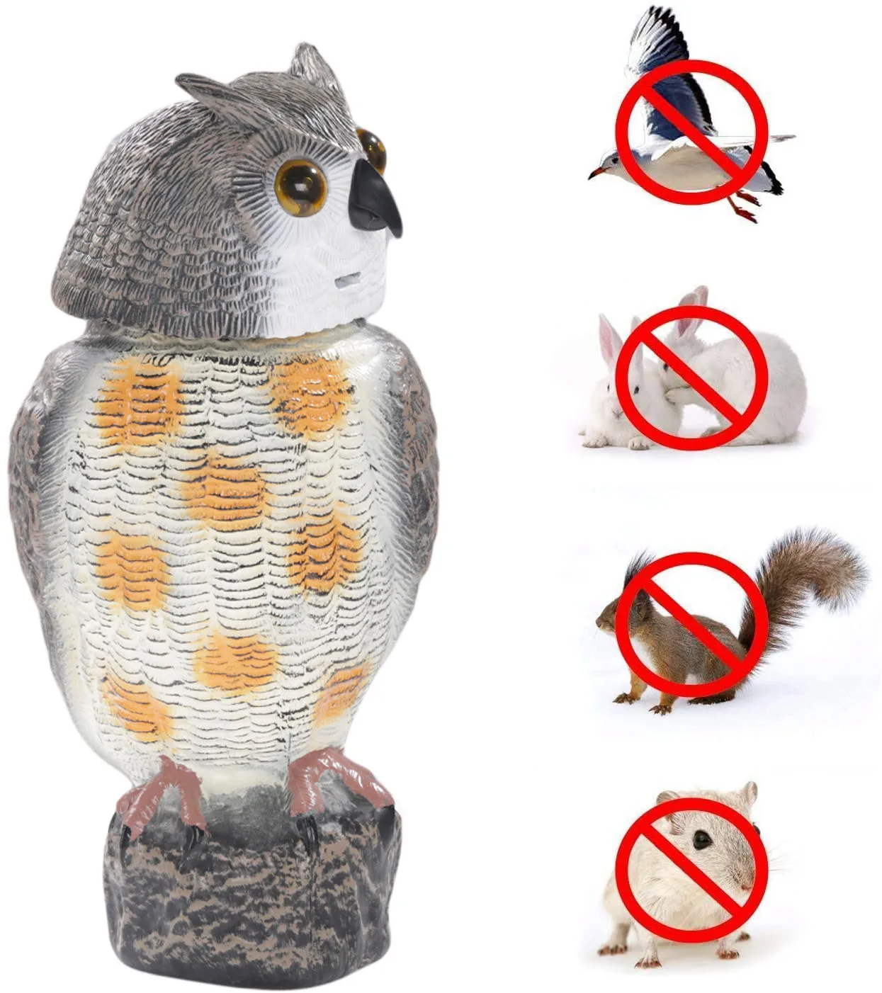 

Solar Powered Owl Decoy to Scare Birds Away, Scarecrow Fake Owl with Rotatable Head