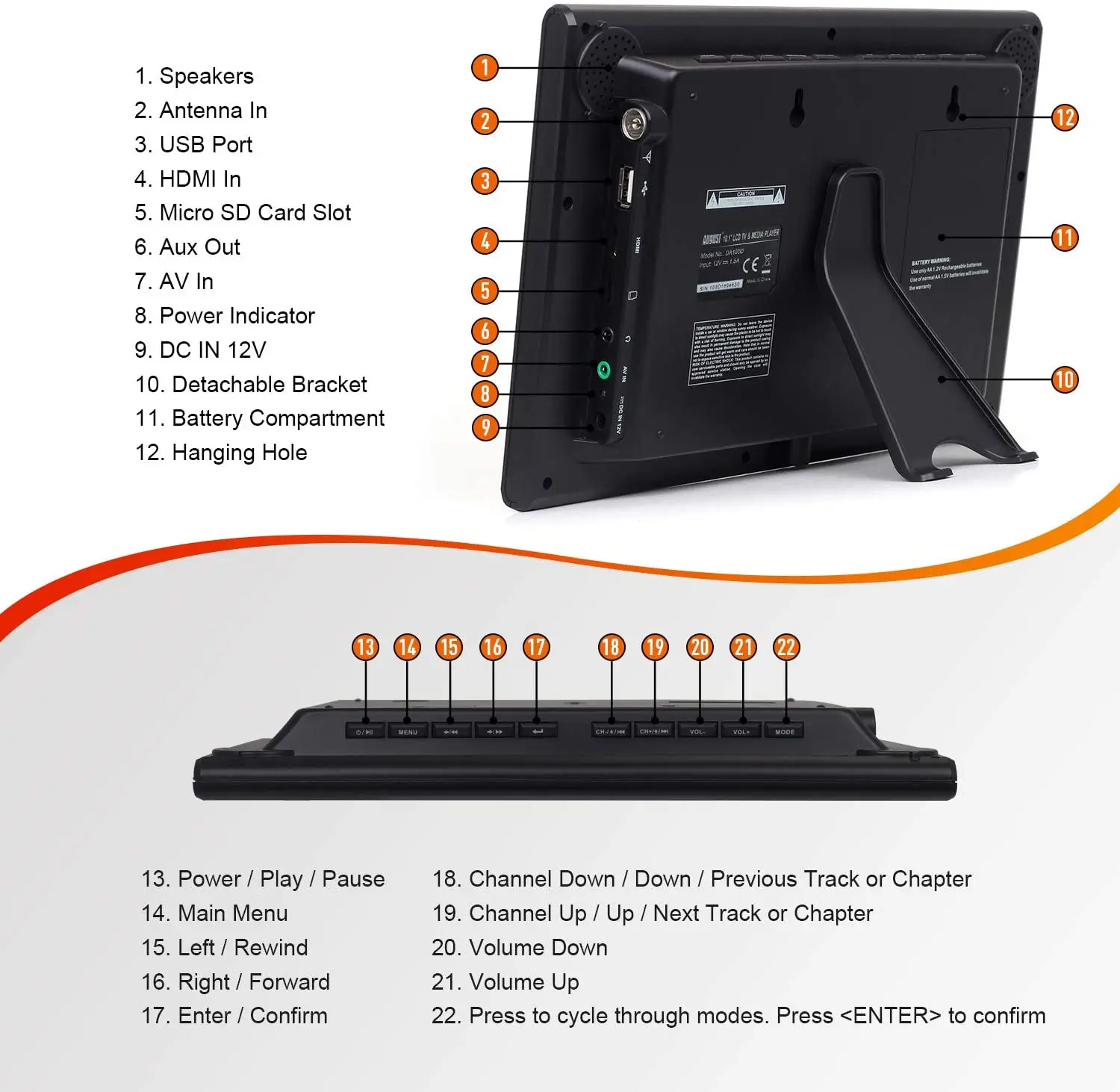 Август DA100D 10 дюймов портативный Телевизор с Freeview цифровой ЖК телевизор для
