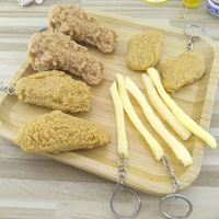 11 imitation food pvc keychain chickens nuggets leg wing french fries pendant interesting children toy keyring christmas gifts