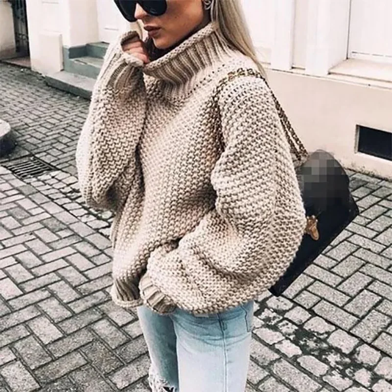 

Plus Size Knitted White Turtleneck Sweater Women Autumn Winter Solid Batwing Sleeve 2021 Sweater Jumper Ladies Knitwear