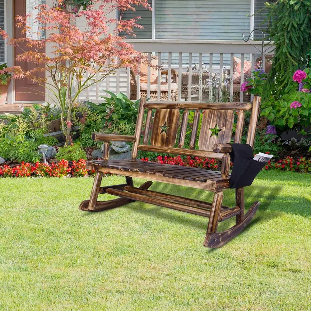 Double Rocking Chair Solid Wood Lazy Sofa Balcony Beach Leisure Chairs Outdoor Indoor Minimalist Reclining Lounge | Мебель