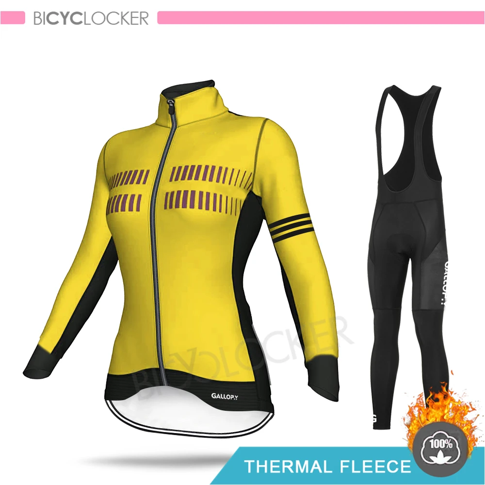 Bib Cycling Set Зимняя одежда для велоспорта куртка с длинными рукавами для шоссейного велосипеда Женская велосипедная одежда профессиональная команда Теплая Флисовая майка комплект теплый MTB - Цвет: Bib Cycling Set