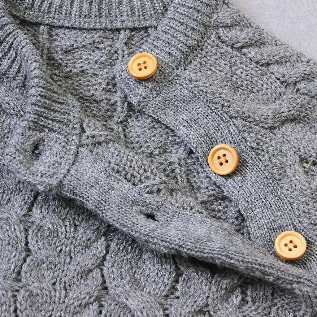 Newborn Baby Boy Girl Clothes Winter Button Sweater Knitted rompers Jumpsuit Long Sleeve O-Collar Romper Fashion Warm Outfits | Мать и