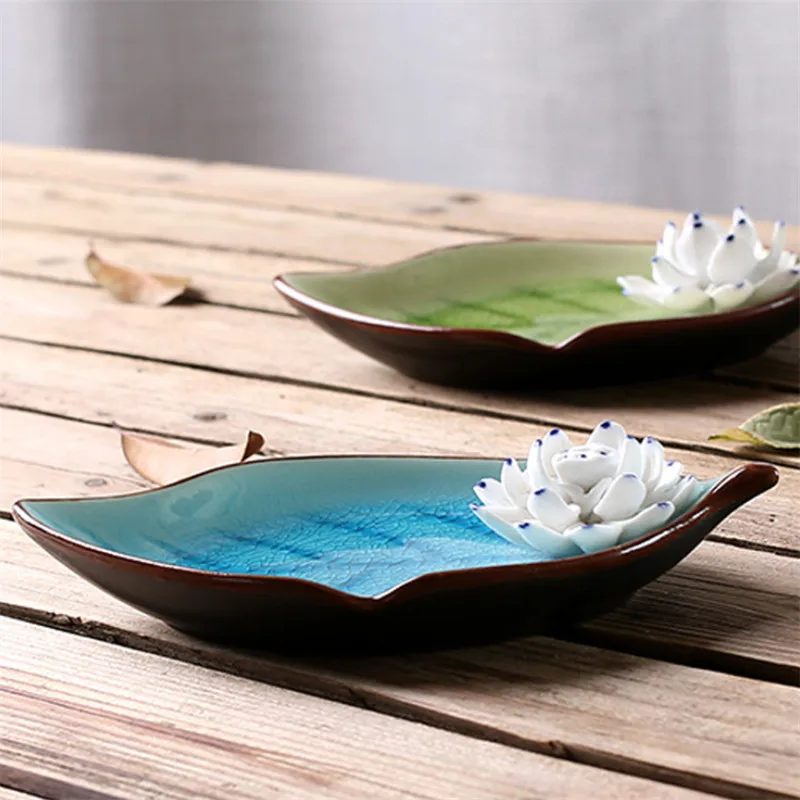 

Home Decor Accessories Ornaments Crafts Handmade Lotus Leaf Incense Stick Holder Incense Burner Ice Crack Tray Aromatherapy Furn